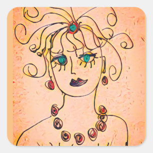 Vrouw met een ketting vierkante sticker