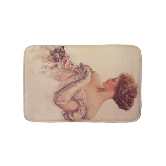 vrouw met een kitten (door Harrison Fisher) Badmat (Voorkant)