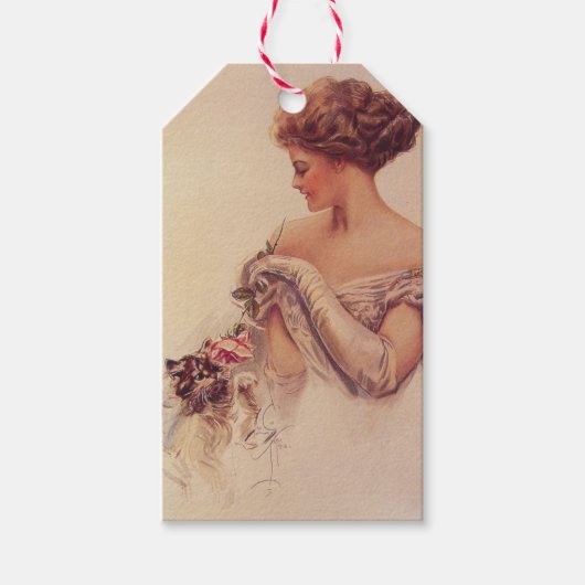  vrouw met een kitten (door Harrison Fisher) Cadeaulabel (Voorkant)
