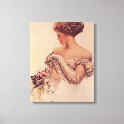 vrouw met een kitten (door Harrison Fisher) Canvas Afdruk (Voorkant)