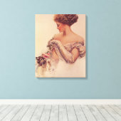 vrouw met een kitten (door Harrison Fisher) Canvas Afdruk (Insitu (Houten vloer))