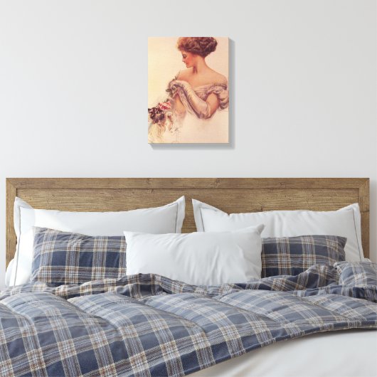 vrouw met een kitten (door Harrison Fisher) Canvas Afdruk (Insitu (Slaapkamer))