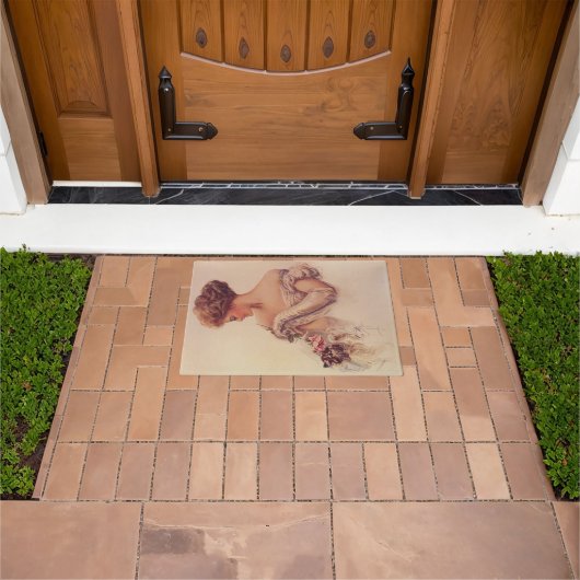  vrouw met een kitten (door Harrison Fisher) Deurmat (Buiten)