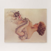  vrouw met een kitten (door Harrison Fisher) Legpuzzel (Horizontaal)
