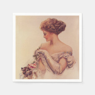 vrouw met een kitten (door Harrison Fisher) Servet