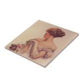  vrouw met een kitten (door Harrison Fisher) Tegeltje (Zijkant)