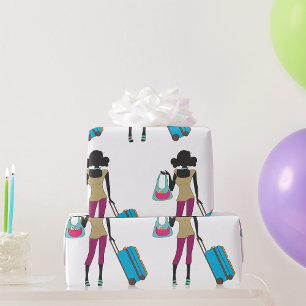 Vrouw met een koffer cadeaupapier