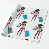 Vrouw met een koffer cadeaupapier (Uitgerold)