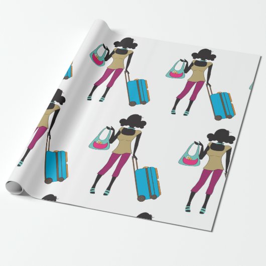 Vrouw met een koffer cadeaupapier (Uitgerold)