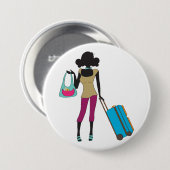 Vrouw met een koffer ronde button 7,6 cm (Voorkant /achterkant)