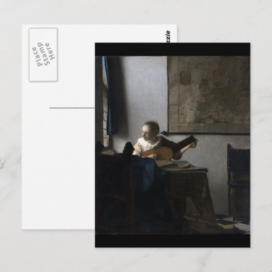 Vrouw met een Lute van Johannes Vermeer Briefkaart (Voorkant / Achterkant)