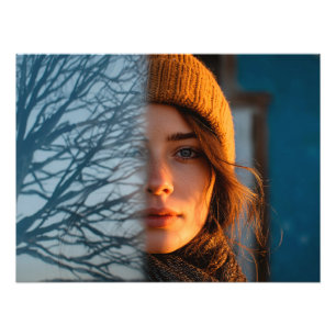 Vrouw met een muts, wintermeer foto afdruk