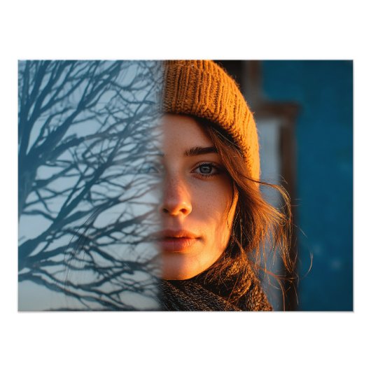 Vrouw met een muts, wintermeer foto afdruk (Voorkant)