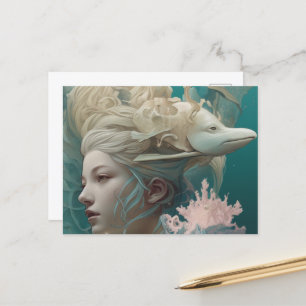 Vrouw met een paling op haar hoofd briefkaart