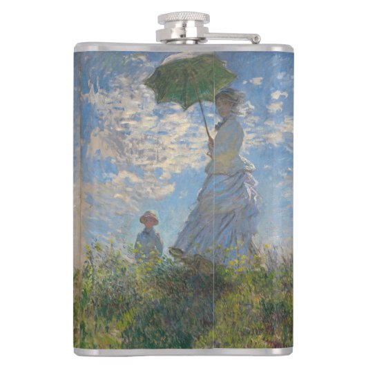 Vrouw met een parasol | Frans landschap Heupfles (Achterkant)