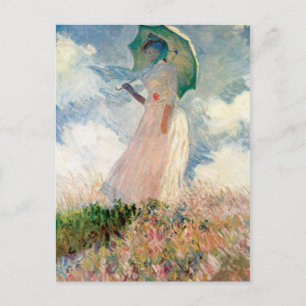 vrouw met een parasol naar links monet briefkaart