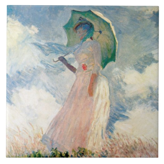  vrouw met een parasol naar links monet tegeltje (Voorkant)