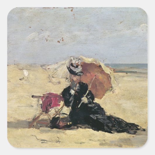 Vrouw met een parasol op de strand, 1880 vierkante sticker (Voorkant)