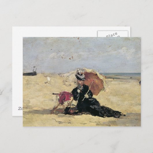 Vrouw met een Parasol op het Strand, 1880 Briefkaart (Voorkant / Achterkant)