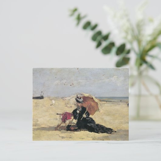 Vrouw met een Parasol op het Strand, 1880 Briefkaart (Staand voorkant)