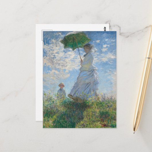 Vrouw met een parasol van Claude Monet Briefkaart (Voorkant / Achterkant in situ)