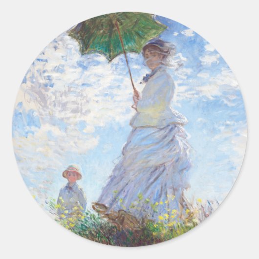 Vrouw met een parasol van Claude Monet Ronde Sticker (Voorkant)