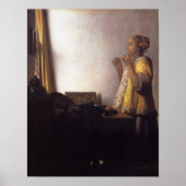 Vrouw met een ParelKetting Poster (Voorkant)