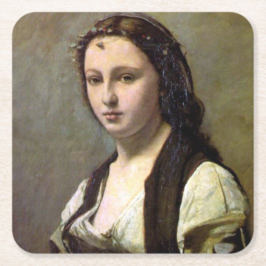 Vrouw met een pareltje, Camille Corot, 1868-1870 Kartonnen Onderzetters (Voorkant)