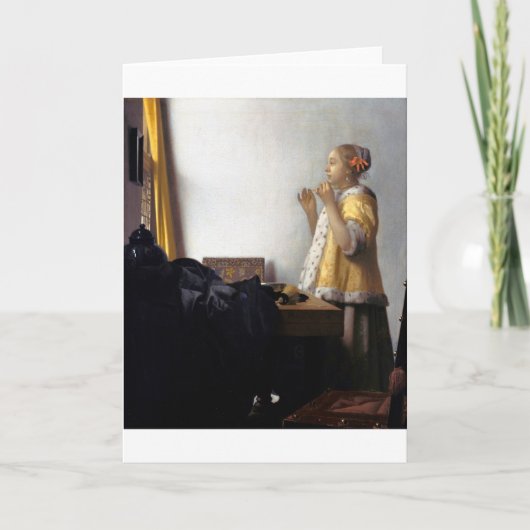 Vrouw met een Pearl Ketting, Johannes Vermeer Kaart (Voorkant)