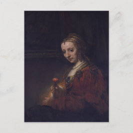 Vrouw met een roze anjer door Rembrandt van Rijn Briefkaart