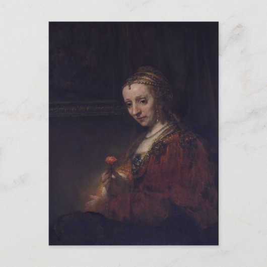 Vrouw met een roze anjer door Rembrandt van Rijn Briefkaart (Voorkant)