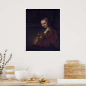 Vrouw met een roze anjer door Rembrandt van Rijn Poster (Keuken)
