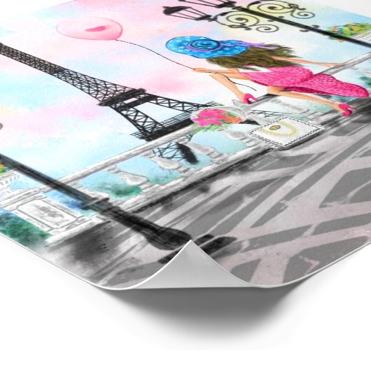 Vrouw met een roze hartballon in het Poster van Pa (Hoek)