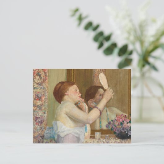 Vrouw met een spiegel | Frederick Carl Frieseke Briefkaart (Staand voorkant)