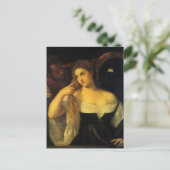 Vrouw met een spiegel van tiaan,  renaissance briefkaart (Staand voorkant)