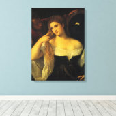 Vrouw met een spiegel van tiaan, renaissance canvas afdruk (Insitu (Houten vloer))