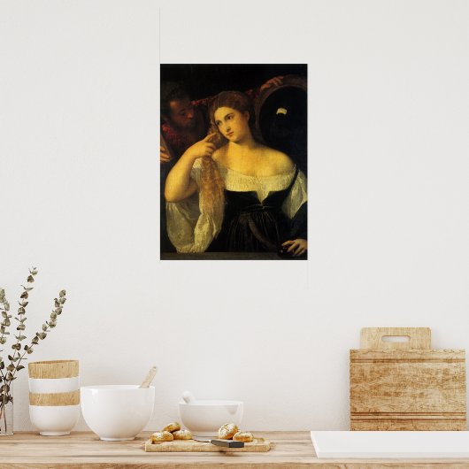 Vrouw met een spiegel van tiaan,  renaissance poster (Keuken)