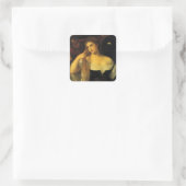 Vrouw met een spiegel van tiaan,  renaissance vierkante sticker (Tas)