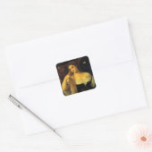 Vrouw met een spiegel van tiaan,  renaissance vierkante sticker (Envelop)