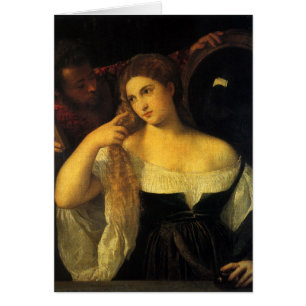 Vrouw met een spiegel van Titian, antieke Renaissa