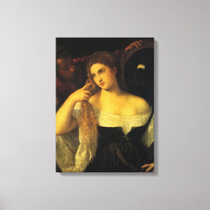 Vrouw met een spiegel van Titian, antieke Renaissa Canvas Afdruk