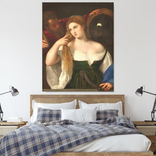 Vrouw met een spiegelbeeld van Titiaan Canvas Afdruk (Insitu (Slaapkamer))