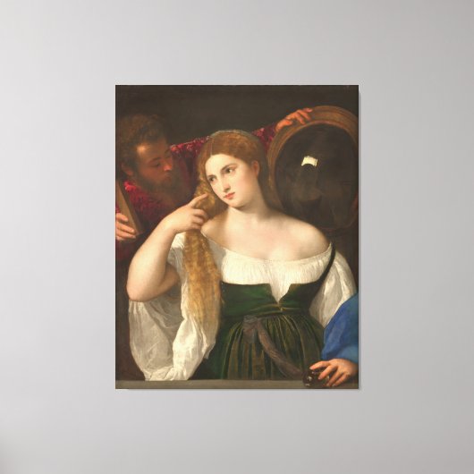 Vrouw met een spiegelbeeld van Titiaan Canvas Afdruk (Voorkant)
