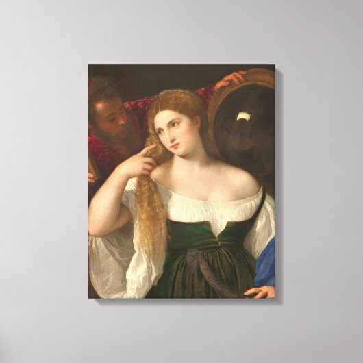 Vrouw met een spiegelbeeld van Titiaan Canvas Afdruk (Voorkant)