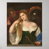 Vrouw met een spiegelbeeld van Titiaan Poster (Voorkant)
