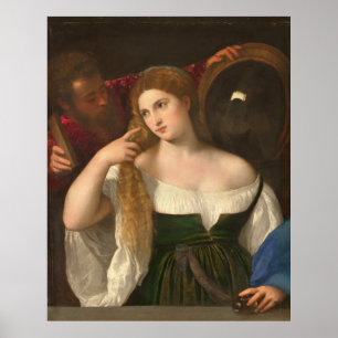 Vrouw met een spiegelbeeld van Titiaan Poster