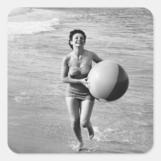 Vrouw met een strand vierkante sticker (Voorkant)