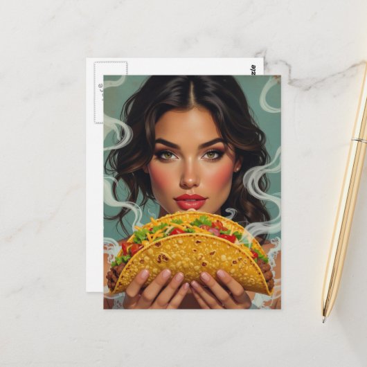 Vrouw Met een Taco Briefkaart (Voorkant / Achterkant in situ)