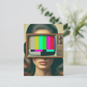  vrouw met een tv op haar gezicht briefkaart (Staand voorkant)
