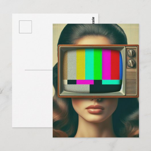 vrouw met een tv op haar gezicht briefkaart (Voorkant / Achterkant)
